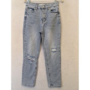 TNR Jeans Women's Size 25 Light Wash Distressed High Rise Straight Leg Jeans